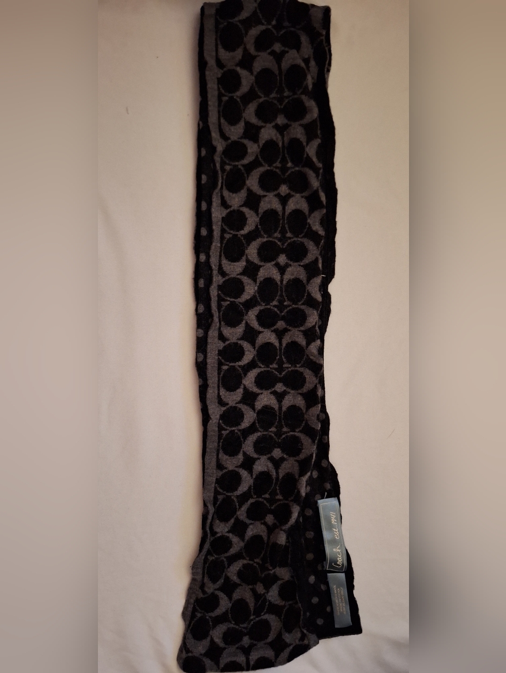 Vintage Coach Gray and Black Signature Logo Scarf